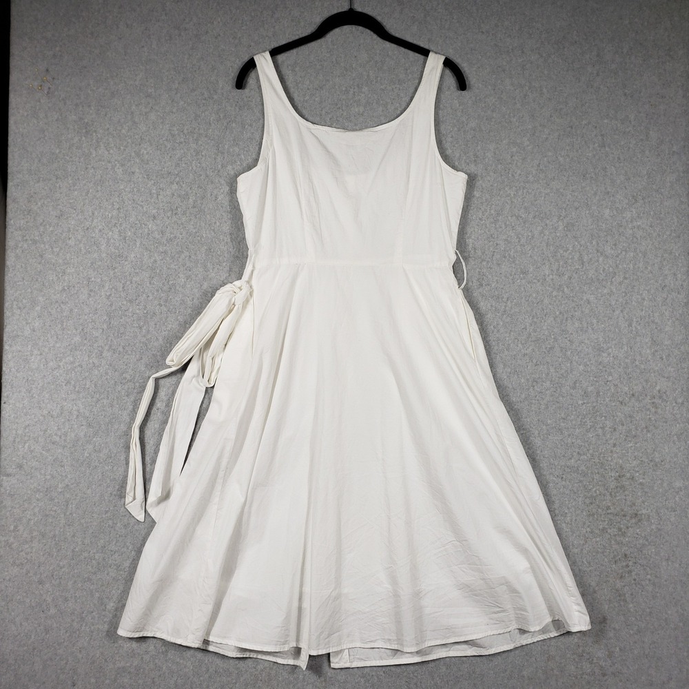 A New Day Women's White Square Neck Button Front Midi Dress w/ Belt SZ 8 Pockets - Picture 3 of 10